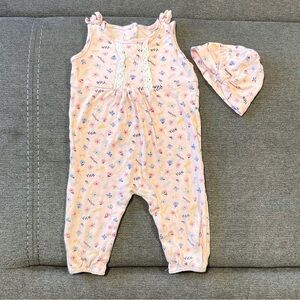 Rene Rofe Baby Floral Pink Romper & Hat Set 12M